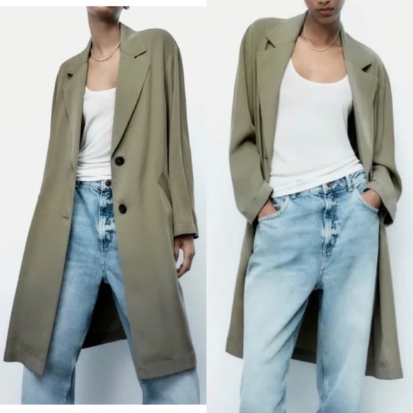 Zara Jackets & Blazers - ZARA SZ XS LIGHT GREEN OVERSIZED TRENCH
